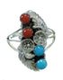 Silver Coral And Turquoise Flower Southwestern Jewelry Ring Size 4-1/2 AX82012